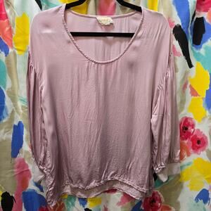 Nation Los Angeles light pink girly silky puff sleeve scoop neck top size large